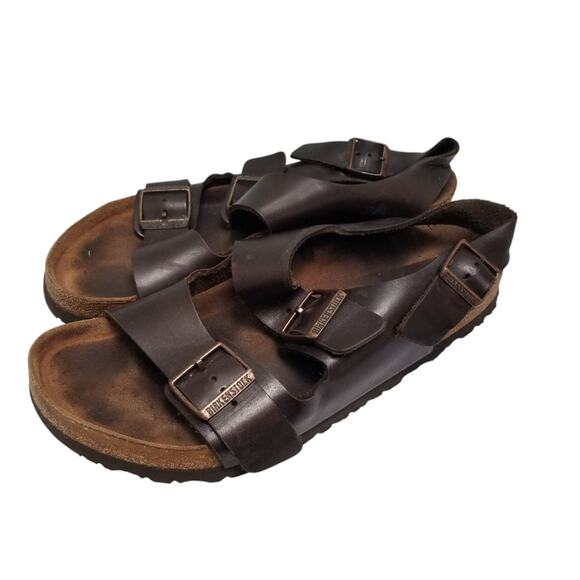 BIRKENSTOCK Milano Brown Leather Habana Ankle Strap Sandal Mens Sz EU 44 US M11 - Picture 1 of 9